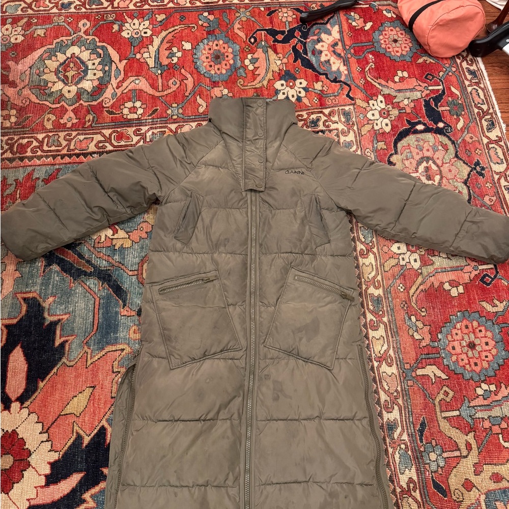 Ganni Olive Green Women's Puffer Coat